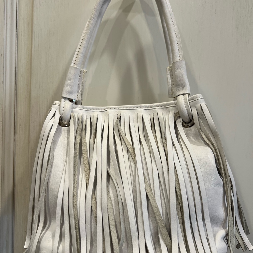 Castellari White Leather Fringe Handbag